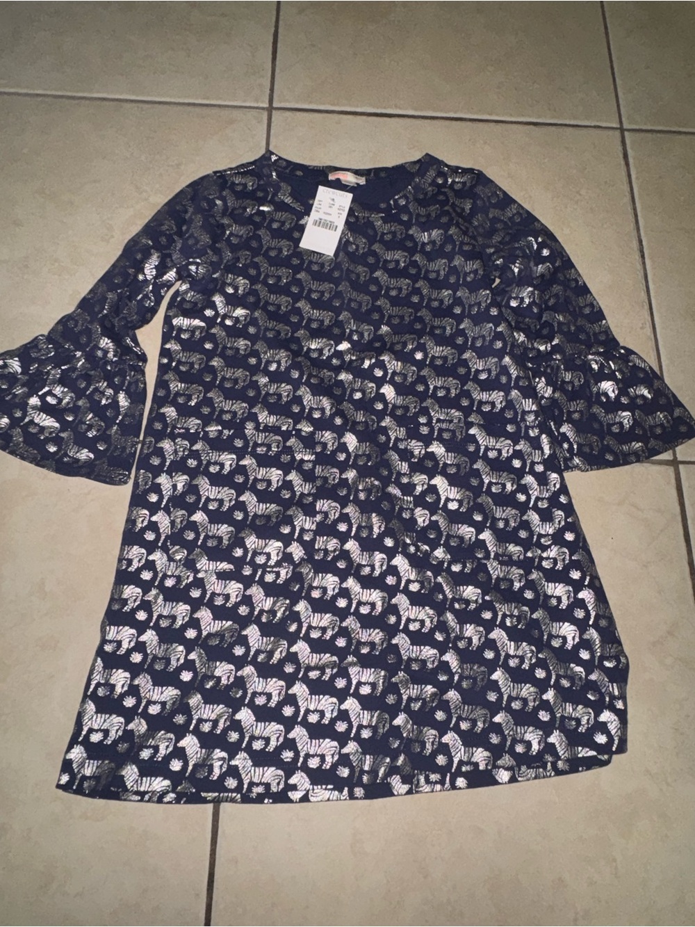 Crewcuts Navy Dress with Metallic Zebra Print